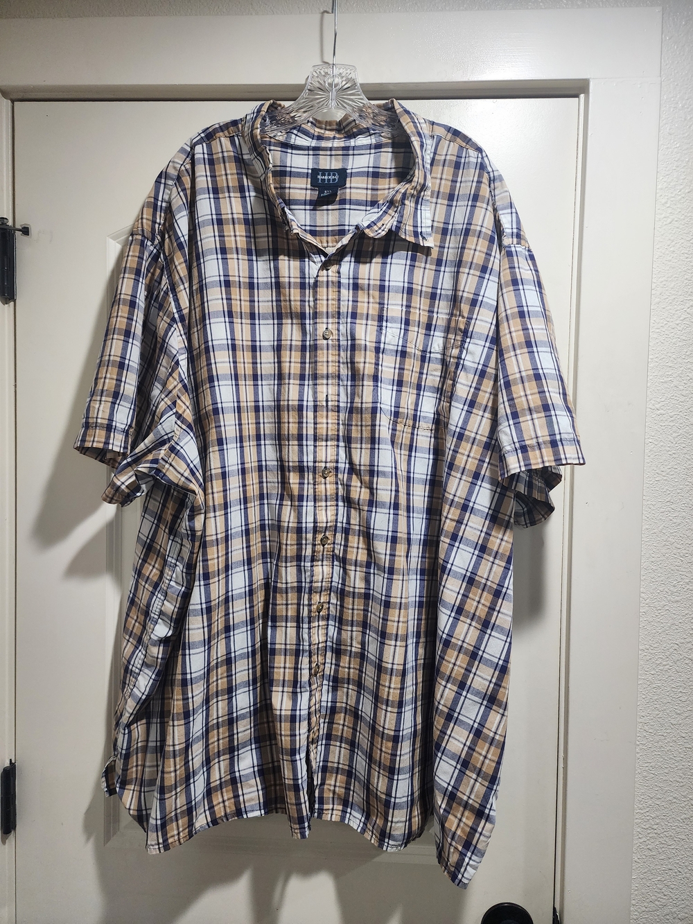 Harbor Bay 5XL Plaid Button Up Shirt Big & Tall Short Sleeve Casual Mens